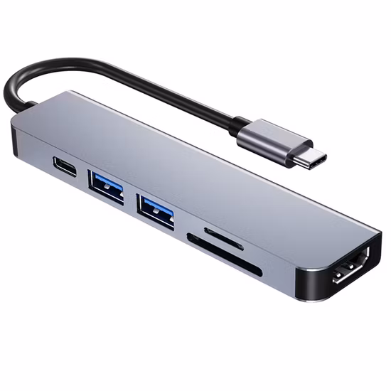Адаптер док-станции 6 в 1 Type-C к HDMI+USB3.0*1+USB2.0*1+Pd+SD+TF USB-C